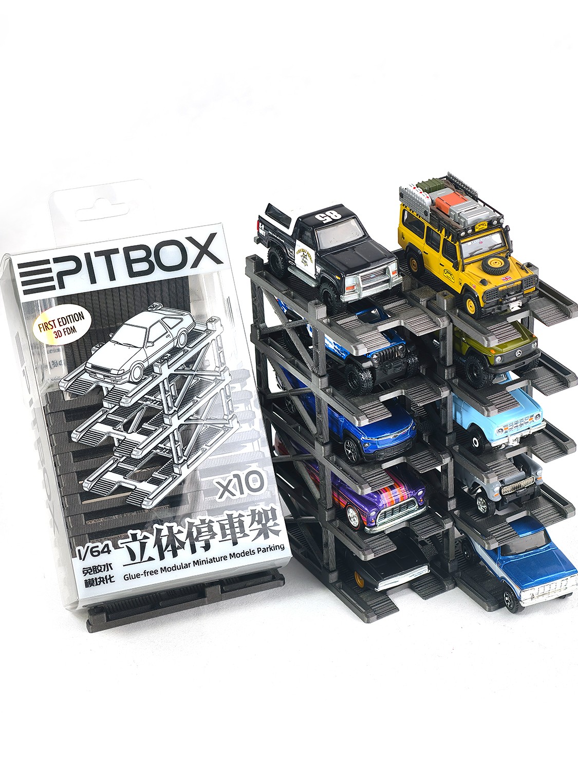 US Diorama 1/64 Parking Rack Model Set Garage Magnetic Acrylic Display Case Gift