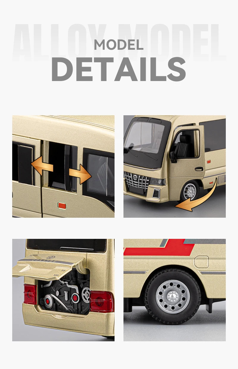 1:33 Toyota Coaster Alloy Diecast Bus Model Sound Light Kid’s Toy Collectibles