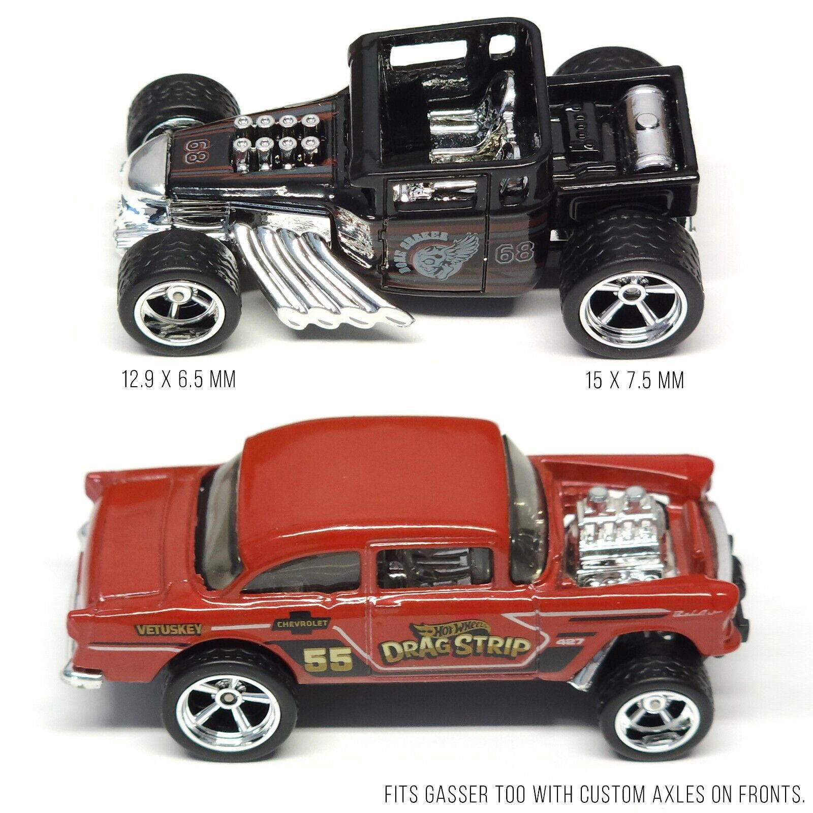 1/64 Scale 5 SPOKE MUSCLE v6 XL STG Real Rider Wheels Rims Tires Set 4 Hot Wheel
