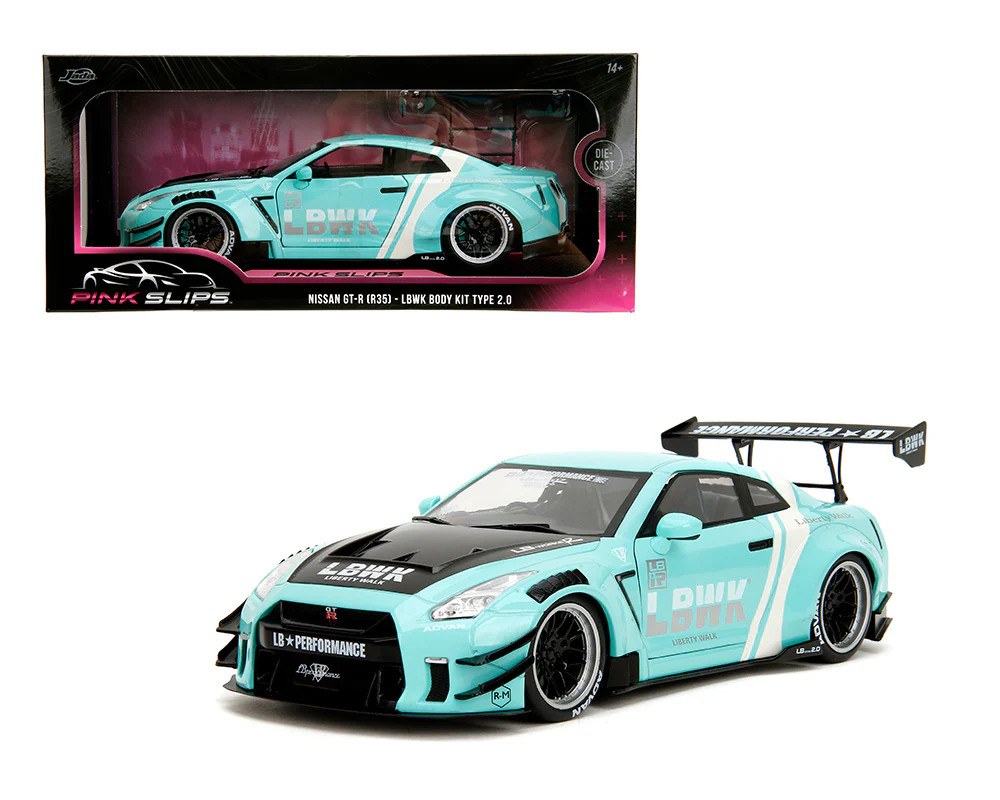 Jada 1:18 2020 Nissan GT-R (R35) Liberty Walk Body Kit 2.0 – Seafoam – Pink