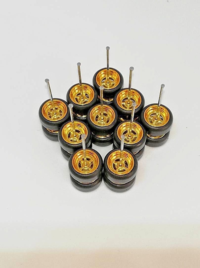 (🅿romo) Hot Wheels 40 SETS Chrome/Gold 4 Spoke Long Axle :64 Rubber Tires