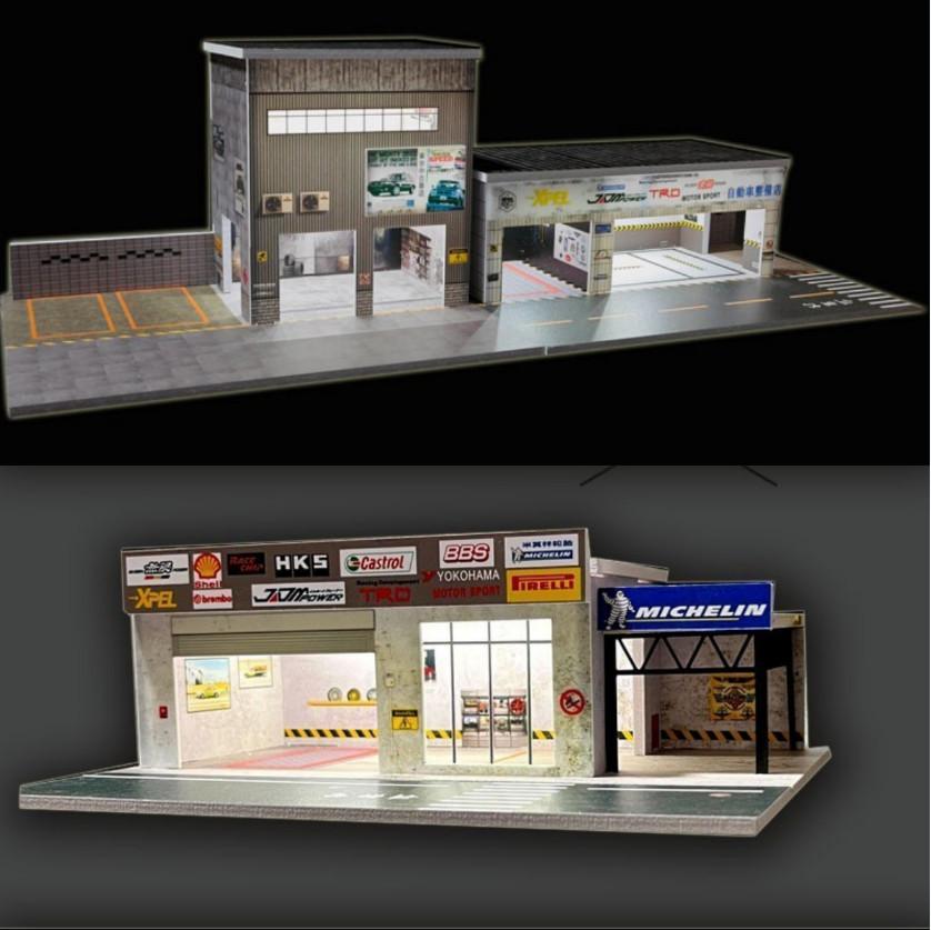 Diorama 1/64 Die-Cast Car Garage Model LED Car Display Collection Scene Gifts US