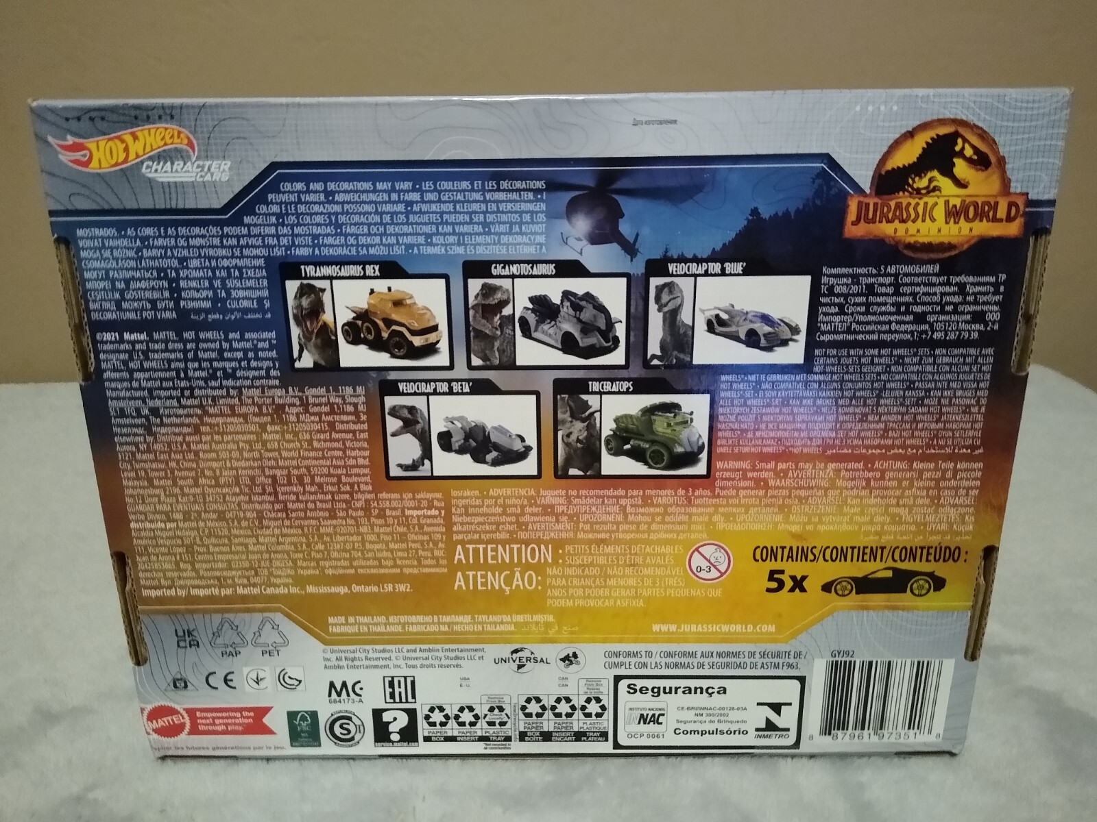 Hot Wheels Jurassic World Dominion 1:64 Car Set – GYJ92 ~NEW