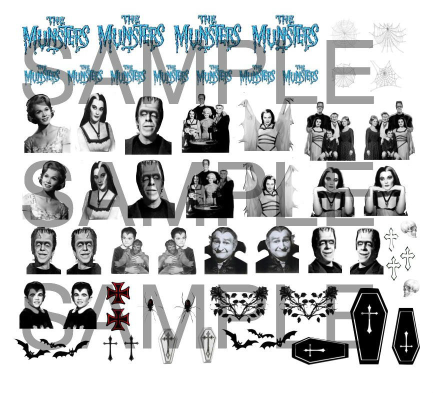 MUNSTERS 1:64, 1:43, 1:32 or 1:24 scale WATER-SLIDE DECALS HOT WHEELS MODEL CAR