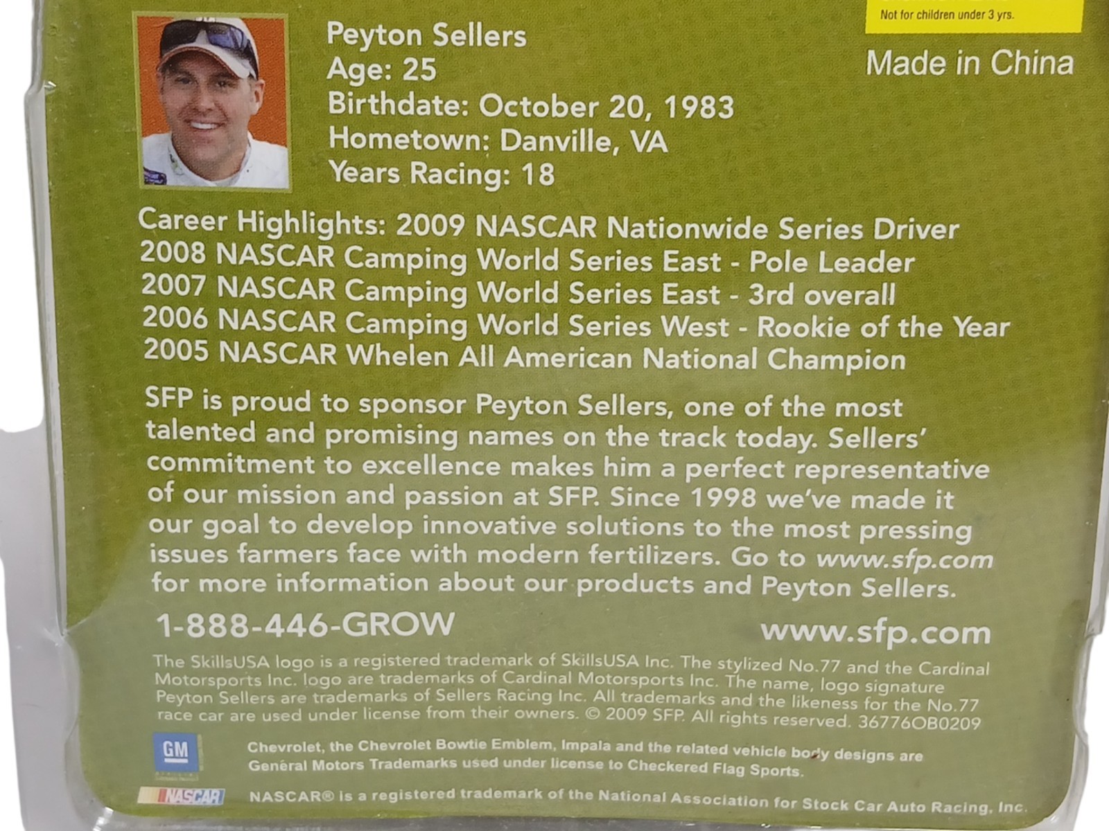 Chevrolet PEYTON SELLERS NASCAR 1:64 #77 SFP Checkered Flag Sports Orange Car