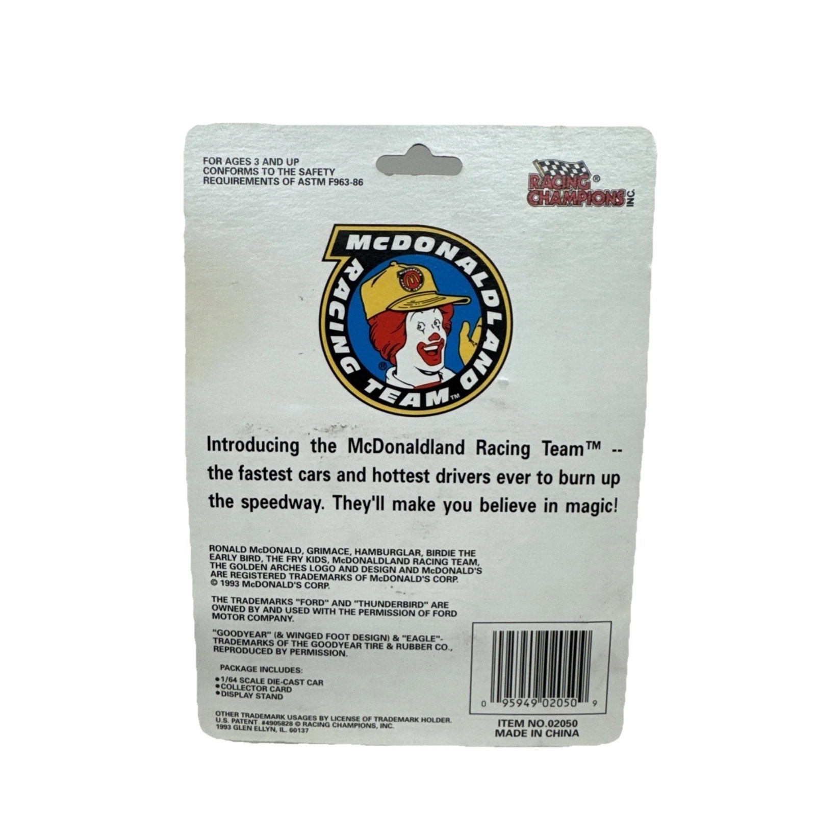 Racing Champions McDonald Land Racing Team Ronald Rocket Diecast 1994 Sealed