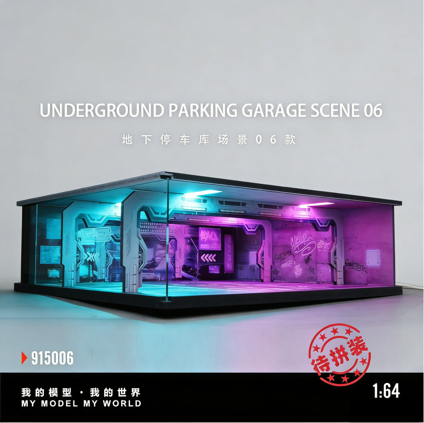 Diorama 1/64 Diecast Garage Model LED Underground Parking Lot Scene Building Toy