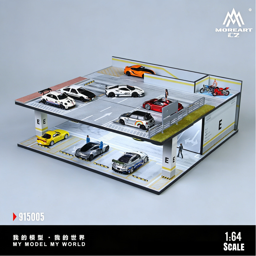 Diorama 1/64 Diecast Garage Model LED Lighting Parking Lot Display Case Scene