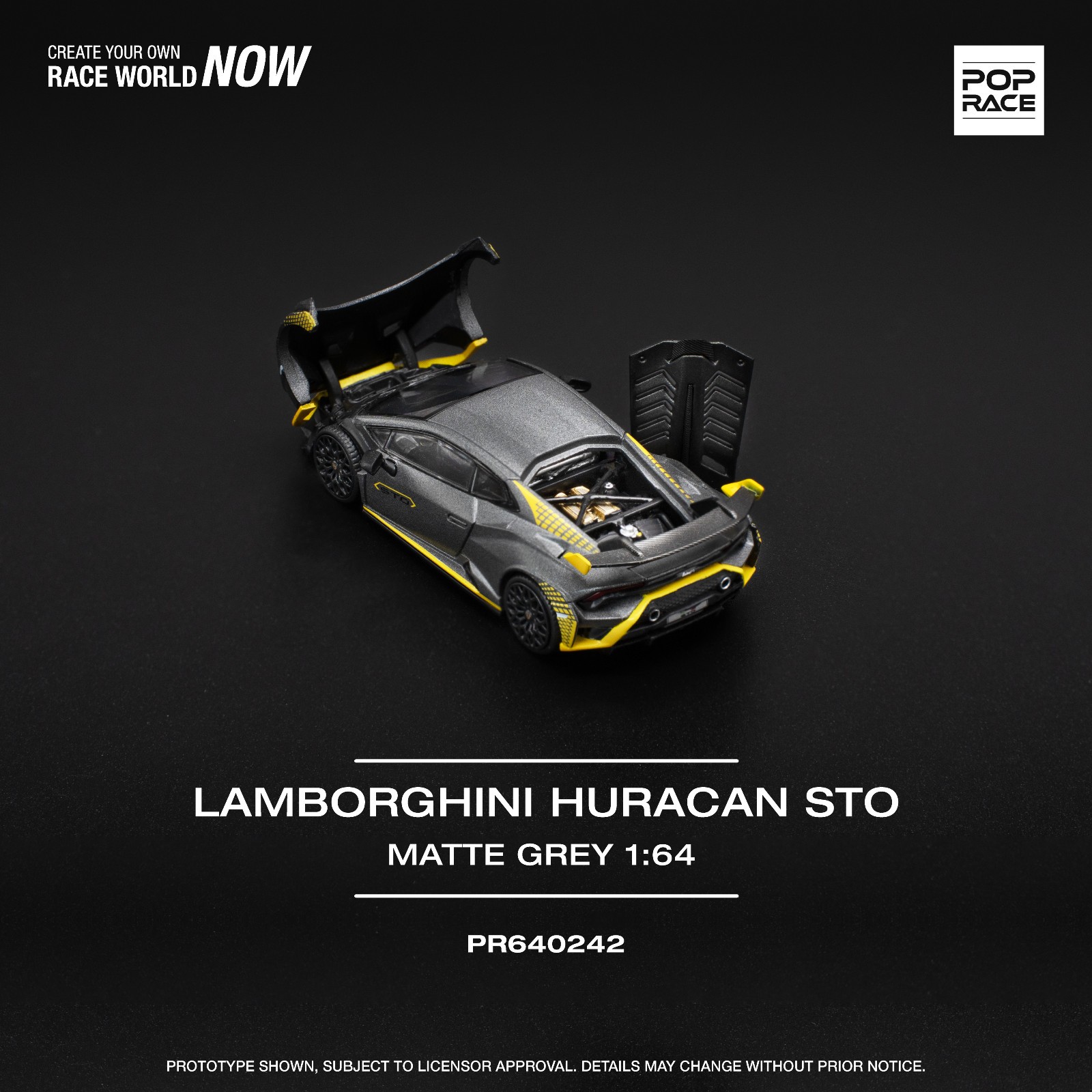 Pop Race Lamborghini Huracan STO – Matte Grey 1:64 Scale Diecast Car PR640242