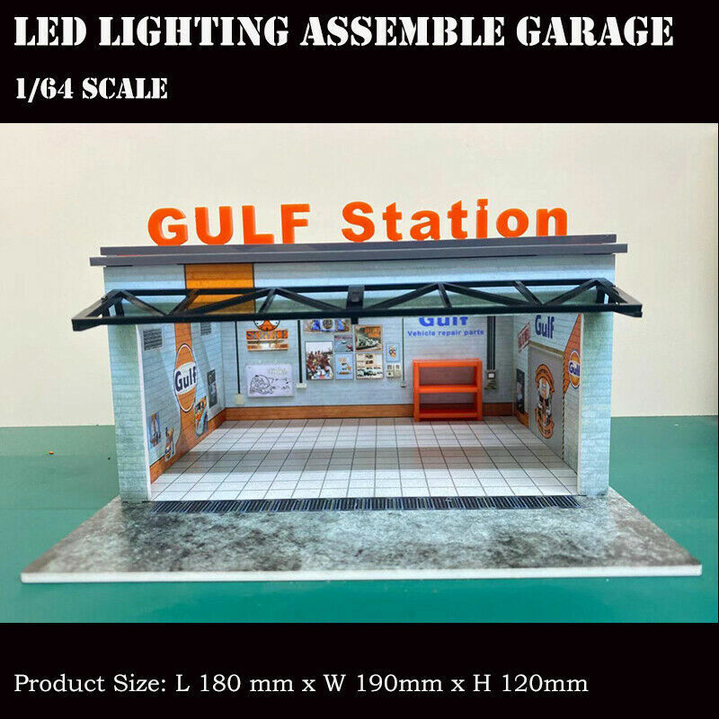 Assemble Diorama 1/64 LED Lighting Garage Model Car Parking Station – Gulf