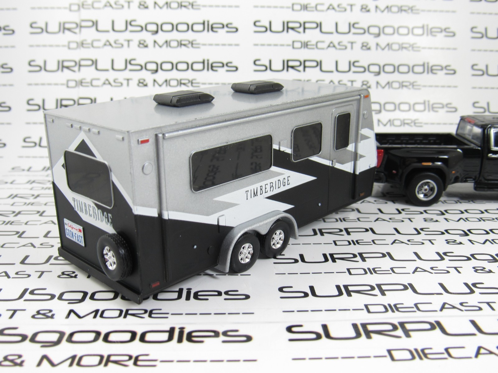 Greenlight LOOSE Black 2022 GMC SIERRA 3500 Dually Pickup w/Camper Trailer Home