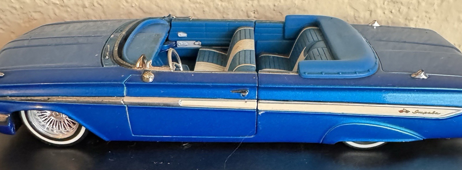 1961 Chevrolet Impala Convertible Blue Diecast Model Car Replica