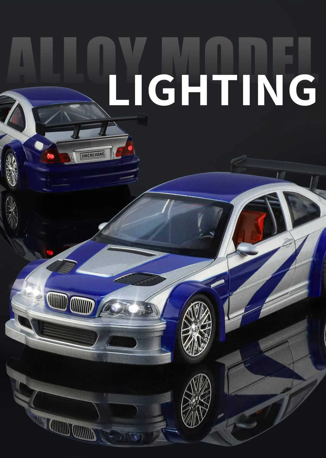 1:24 BMW M3 GTR E46 Muscle Model Car Sound Light Collectible gift