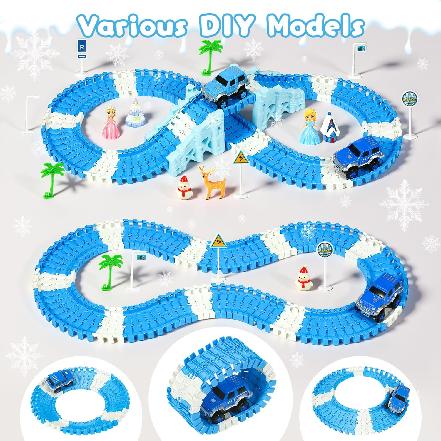 Frozen Race Track Toys for Girls Ages 3-8, 224 PCS Princess Castle Car Toys with