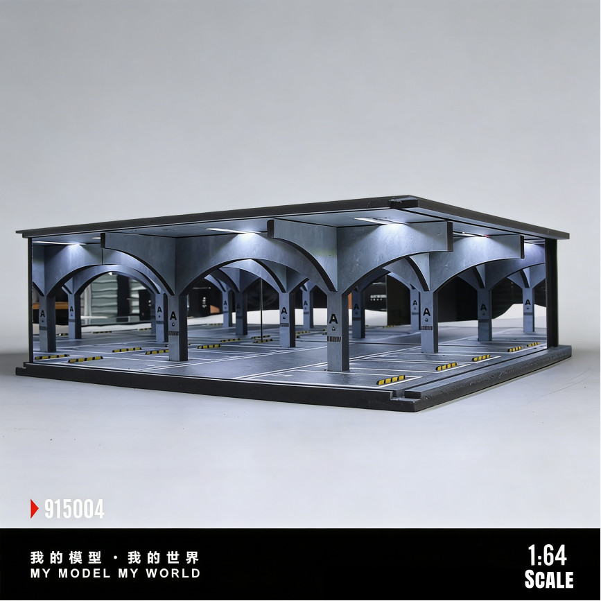 Diorama 1/64 Diecast Garage Model LED Lighting Parking Lot Display Case Scene