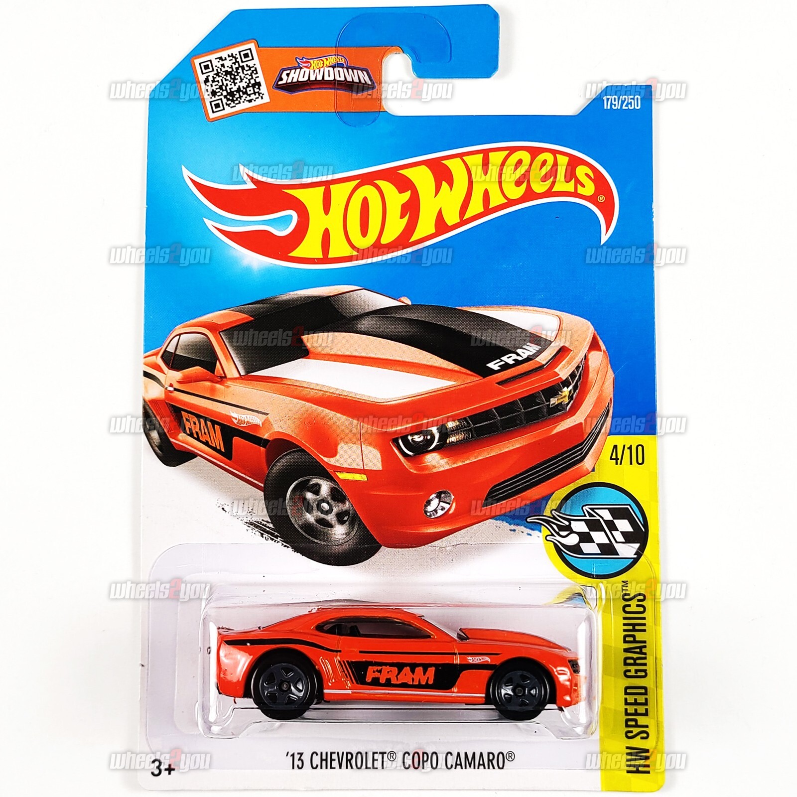 Hot Wheels 13 CHEVROLET COPO CAMARO #179 orange FRAM – HW Speed Graphics – DHR75