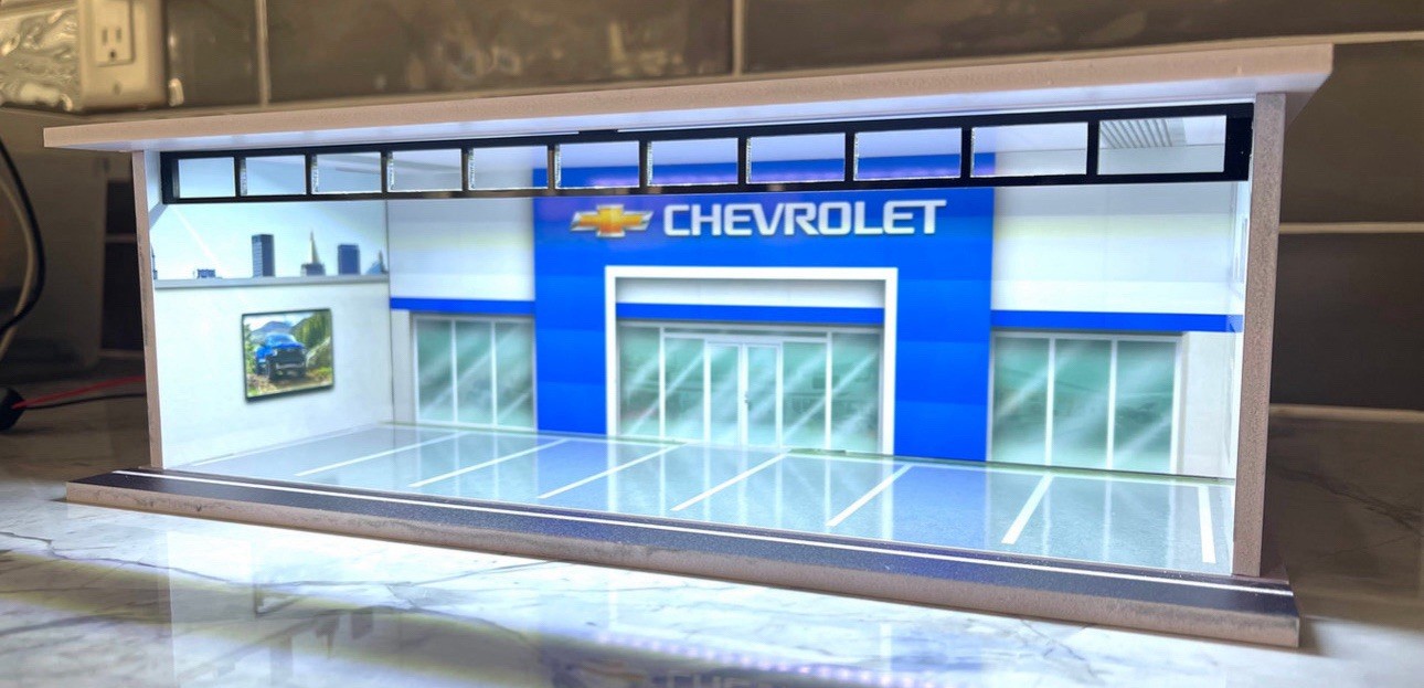 Chevrolet Dealership Theme Diorama FOR Hot Wheels 1:64 Model Garage LED Lights