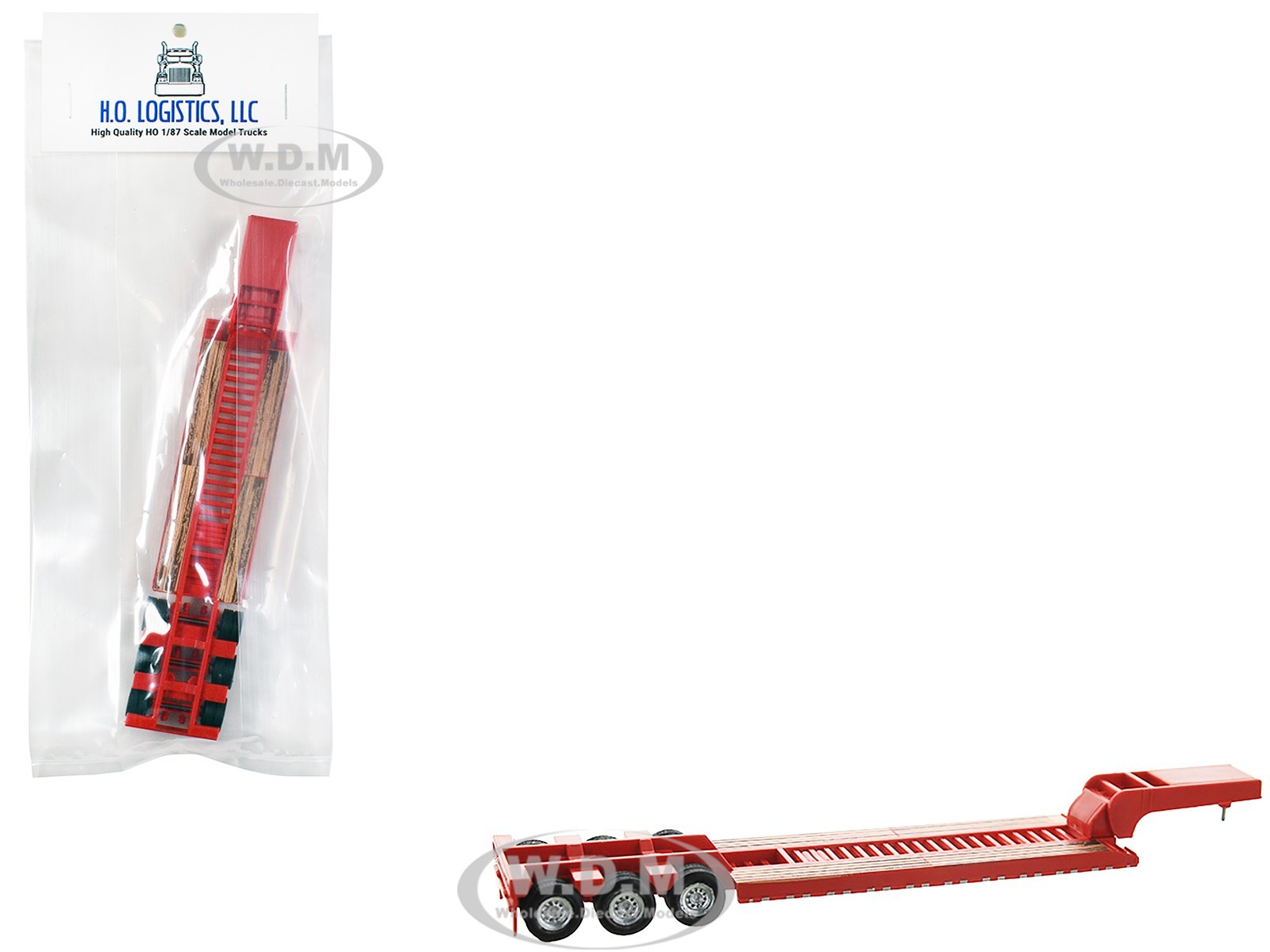 LOW BOY FLATBED TRAILER RED 1/87 (HO) MODEL BY HO LOGISTICS HL-488
