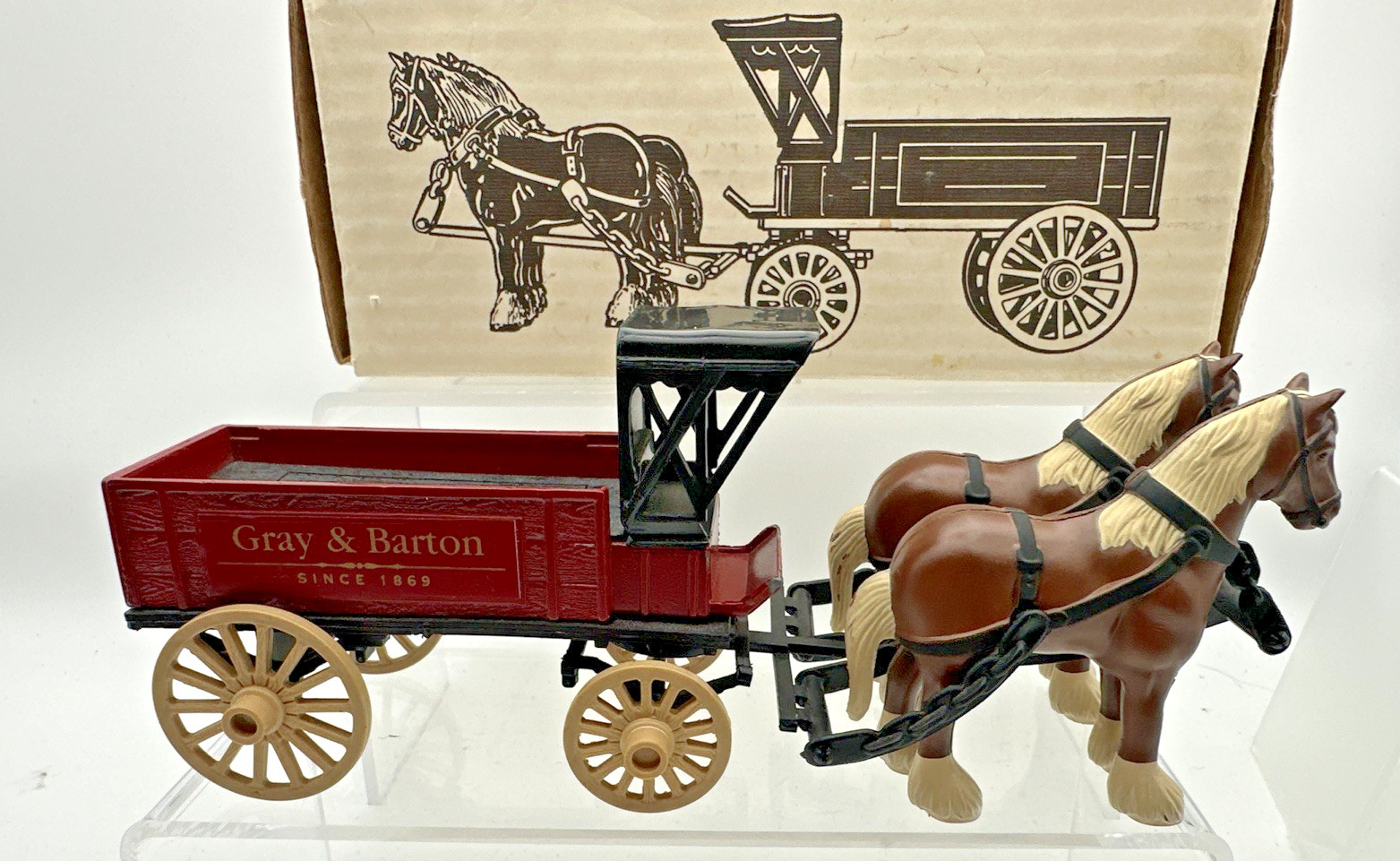 Ertl Die Cast Metal Gray and Barton Horse and Plastic Wagon Toy Delivery W/Box