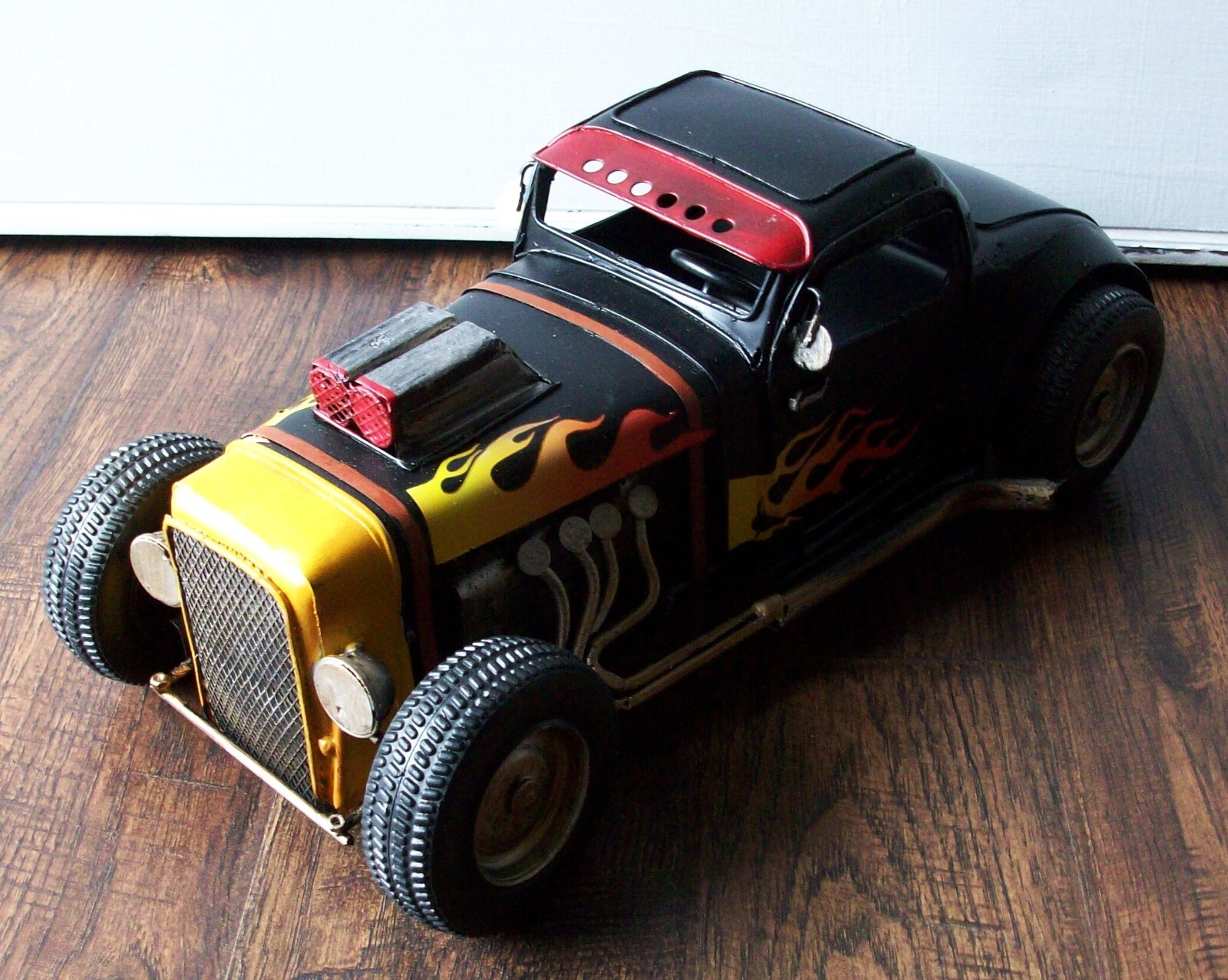 Vintage Style Monster Hot Rat Rod Toy Race Car Model Rustic Tin Metal Flames 12″