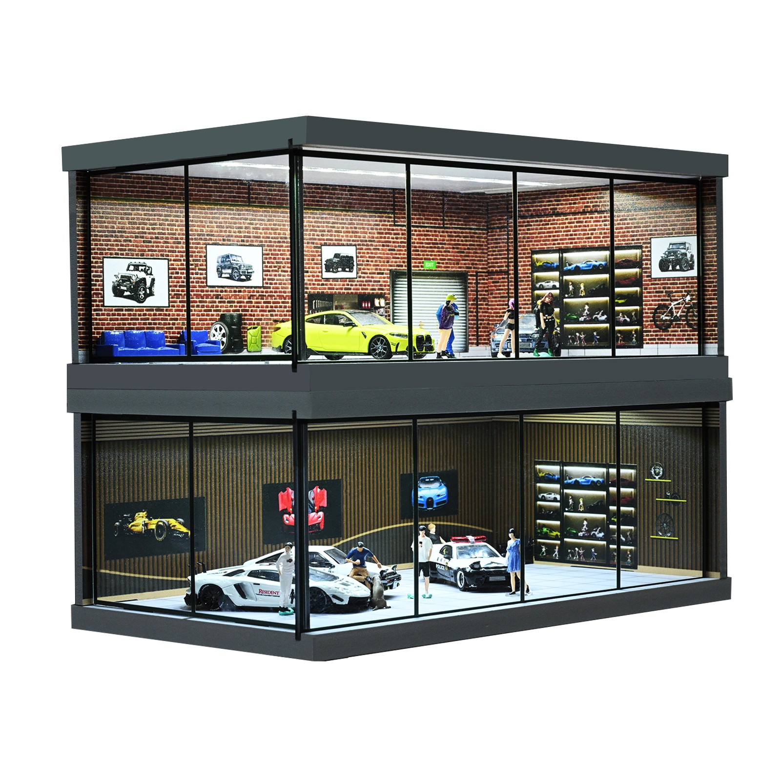 1:64 Garage Diorama Model LED Underground Parking Lot Scene Display Case US