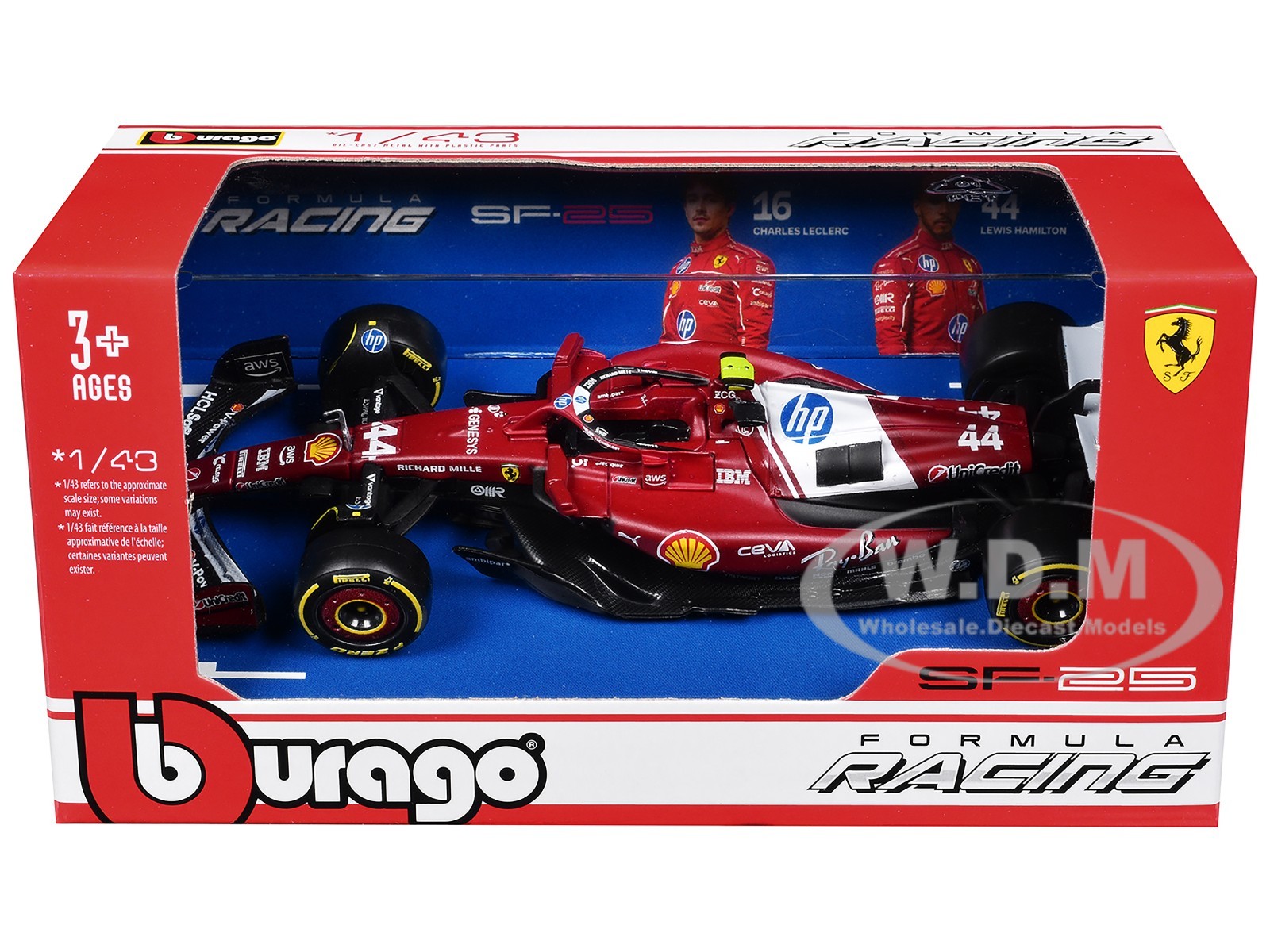 FERRARI SF-25 #44 HAMILTON FORMULA ONE F1 (2025) 1/43 MODEL BY BBURAGO 36853 LH