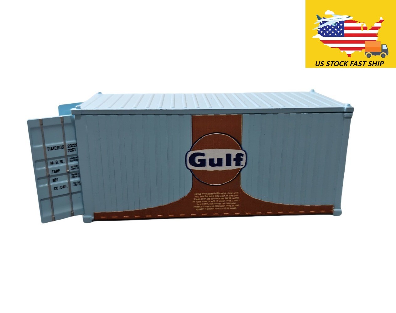 1:64 Alloy Gulf Painted 20′ Container Box Model Miniature Scene Barn Door Open