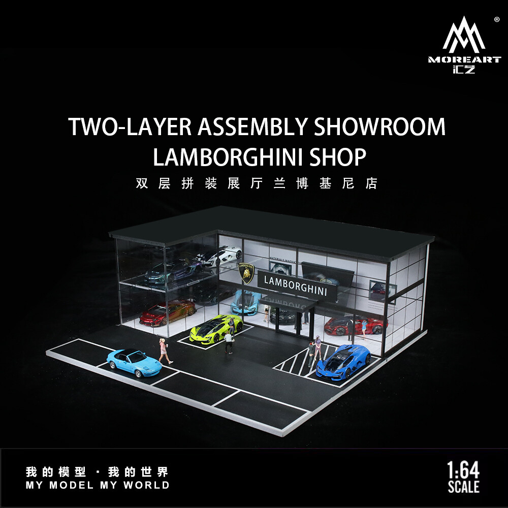Diorama 1/64 Die-Cast Car Garage Model LED Car Exhibition Showroom Scene Gift US