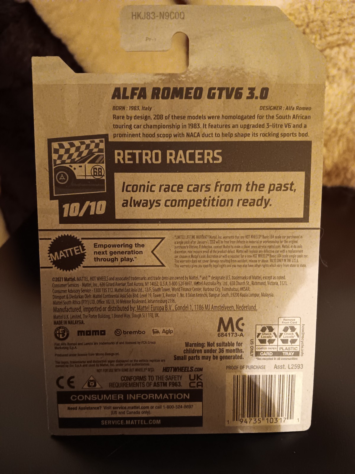 2023 Hot Wheels Retro Racers 10/10 White Alfa Romeo GTV6 3.0 #185 1:64 Scale Car