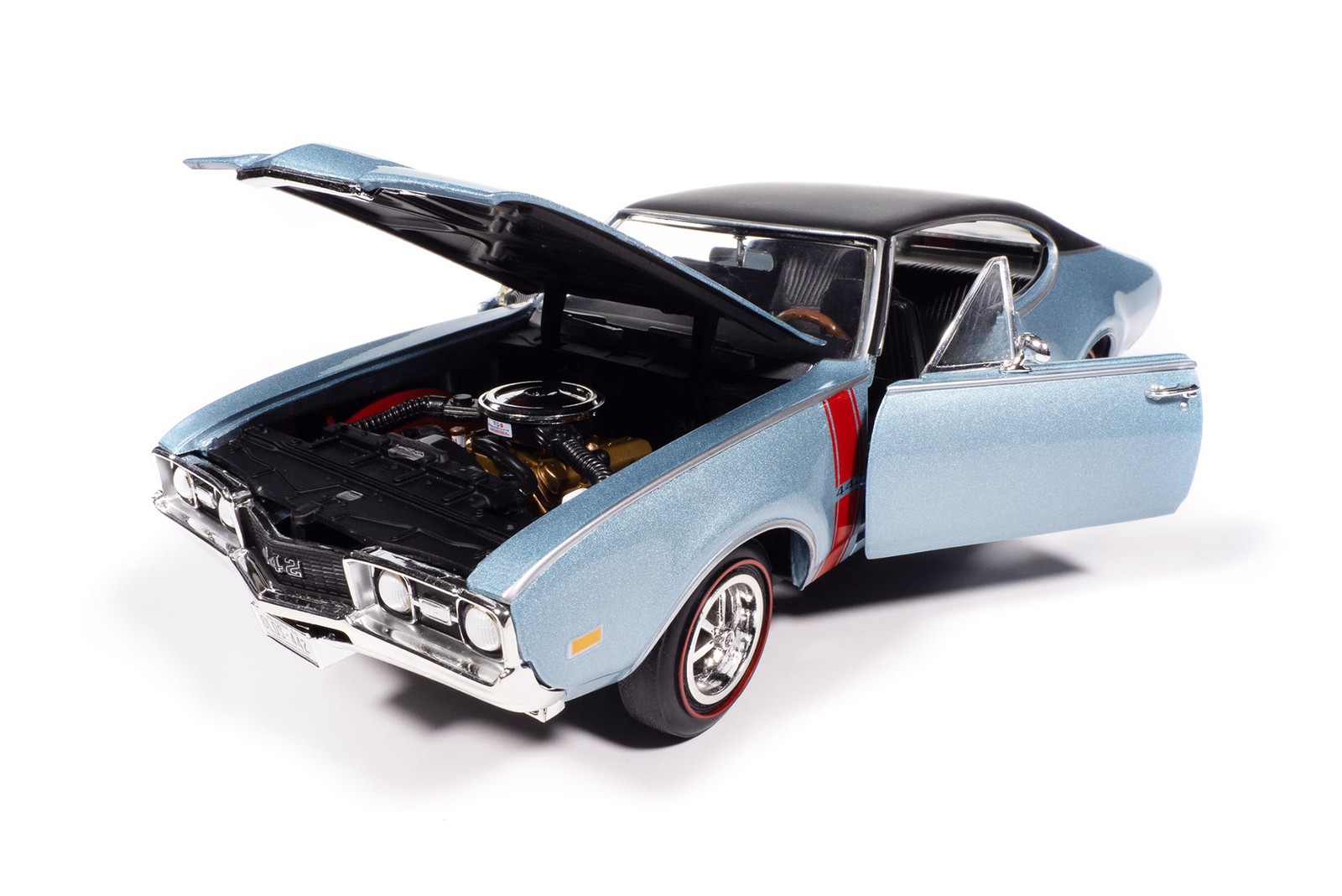 1968 OLDSMOBILE 442 W30 HOLIDAY COUPE BLUE 1/18 DIECAST CAR AUTO WORLD AMM1350