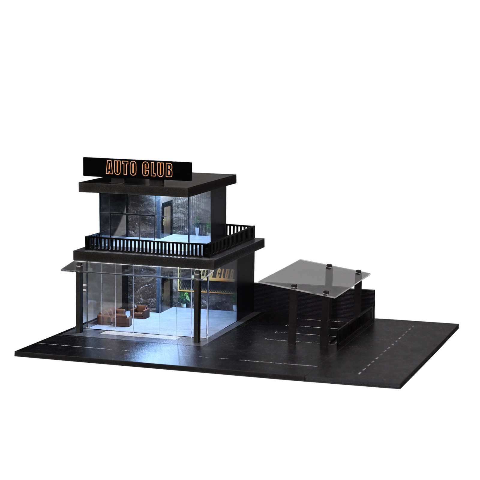 1/64 Diorama 2-Layer Showroom Scene Parking Lot Model LED Light Car Garage Model