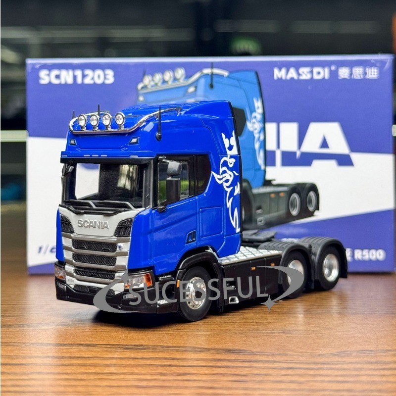 Blue Scania R500 Tractor Truck Masdi 1:64 Diecast Heavy Truck Hobby Model