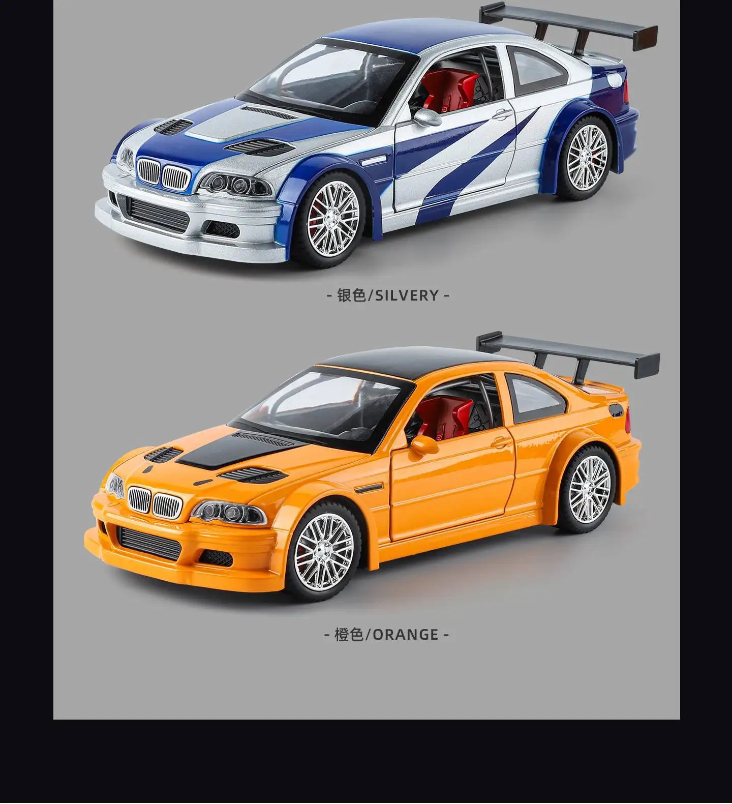 1:24 BMW M3 GTR E46 Muscle Model Car Sound Light Collectible gift