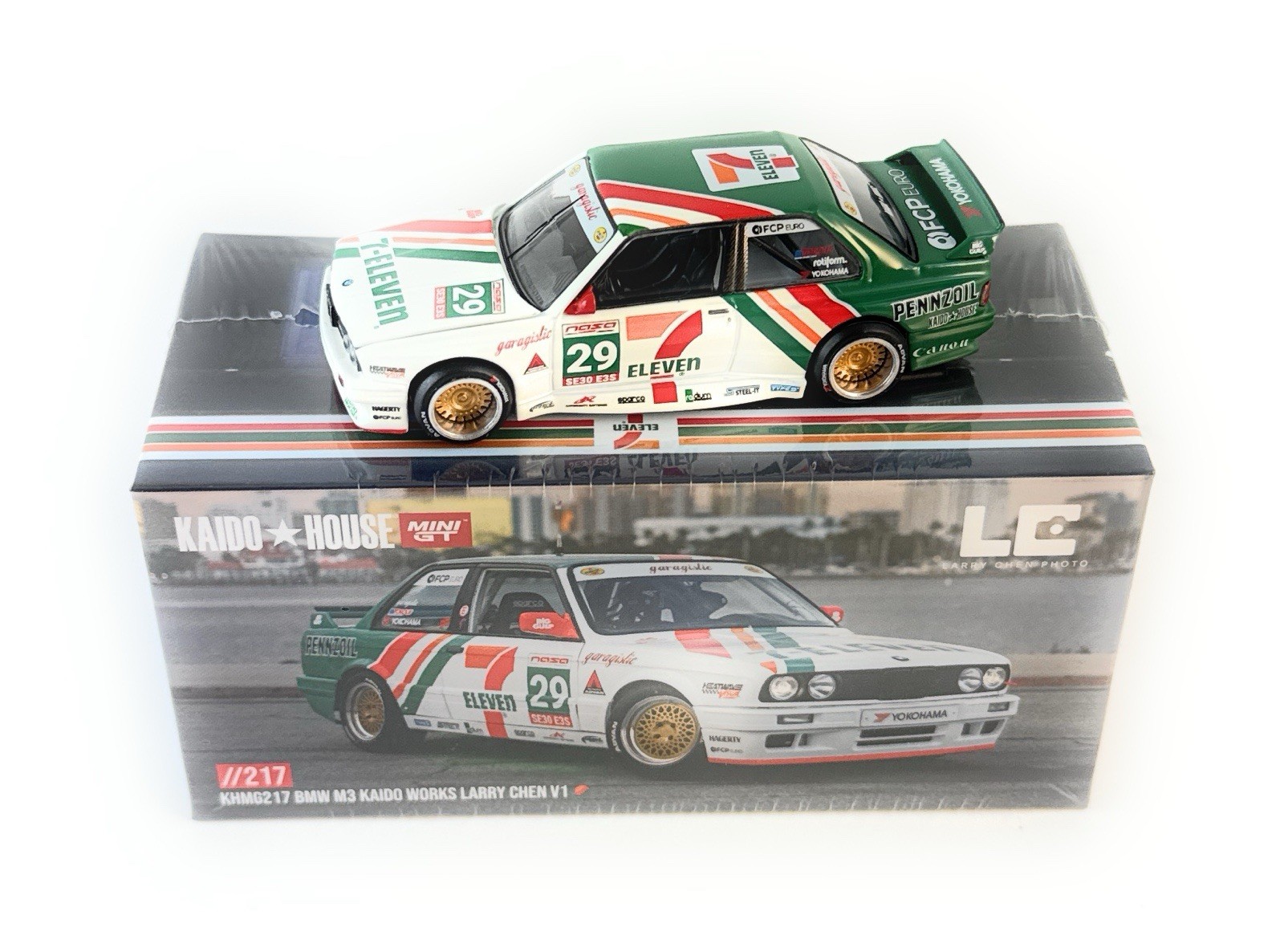 Kaido House x Mini GT 1:64 BMW M3 Kaido Works Larry Chen V1 7-Eleven KHMG217-2C
