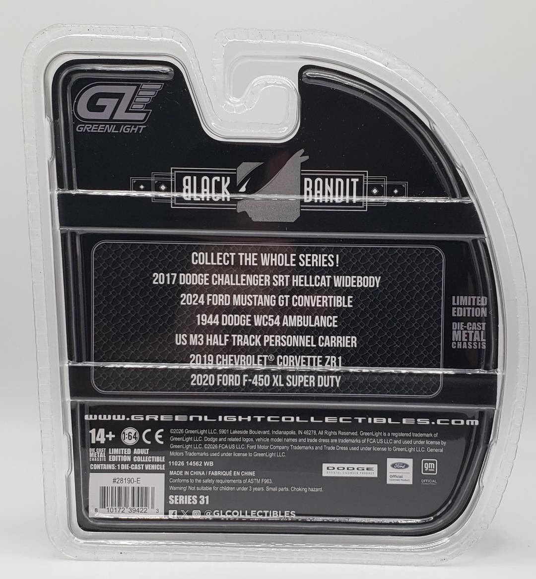 Greenlight Black bandit series 31 2019 Chevrolet Corvette ZR1 – Raw Body Chase**