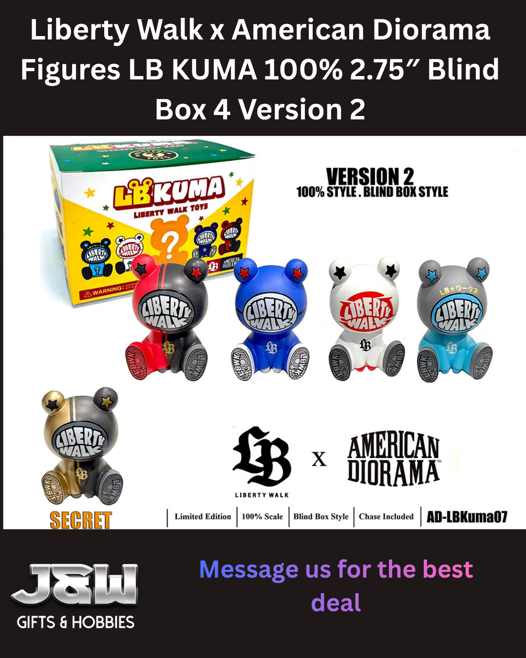 Liberty Walk x American Diorama Figures LB KUMA 100% 2.75″ Ver. 2 Blind Box x1