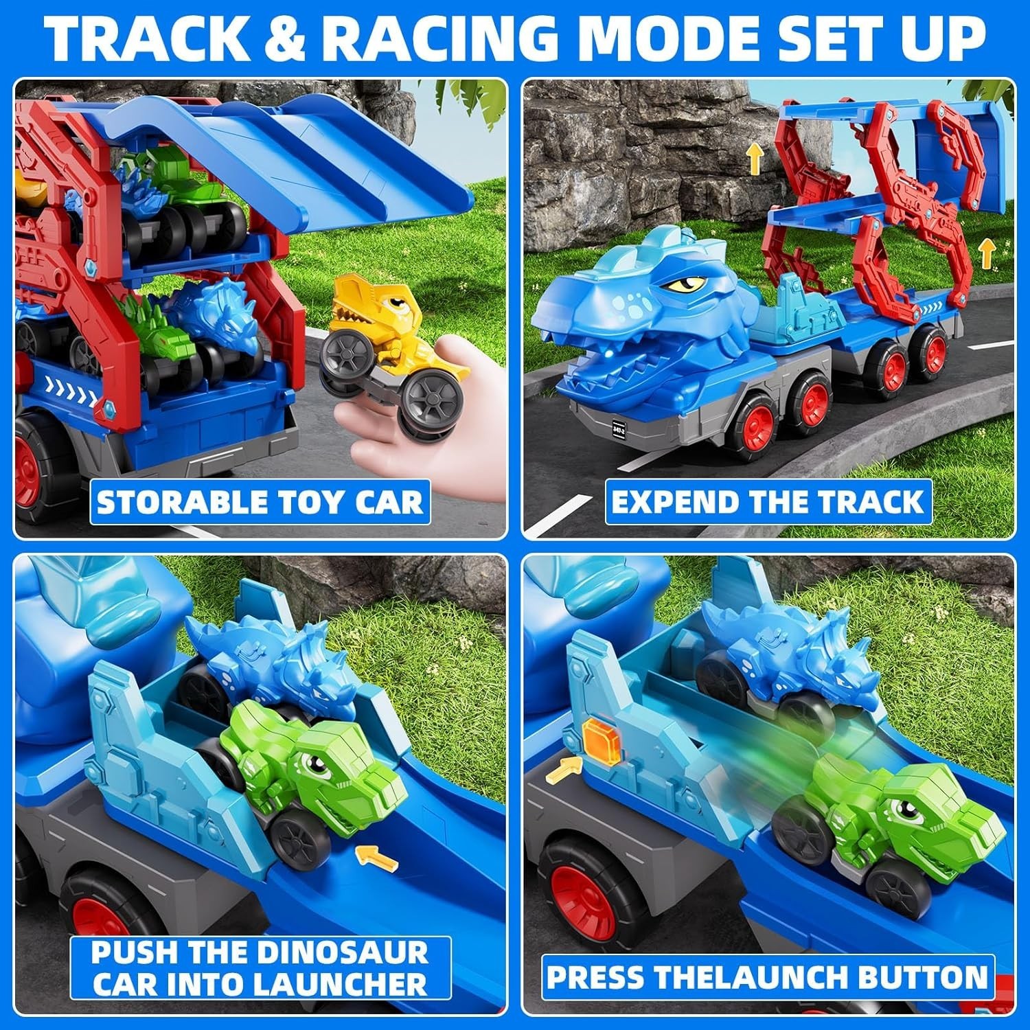 Toddler Truck Toys for 3-8 Years Old Boy Dinosaur Cars Transport Truck Carrier
