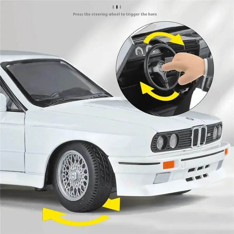 1:24 1988 BMW M3 E30 Diecast Alloy Sports Car Model Sound & Light Collectible