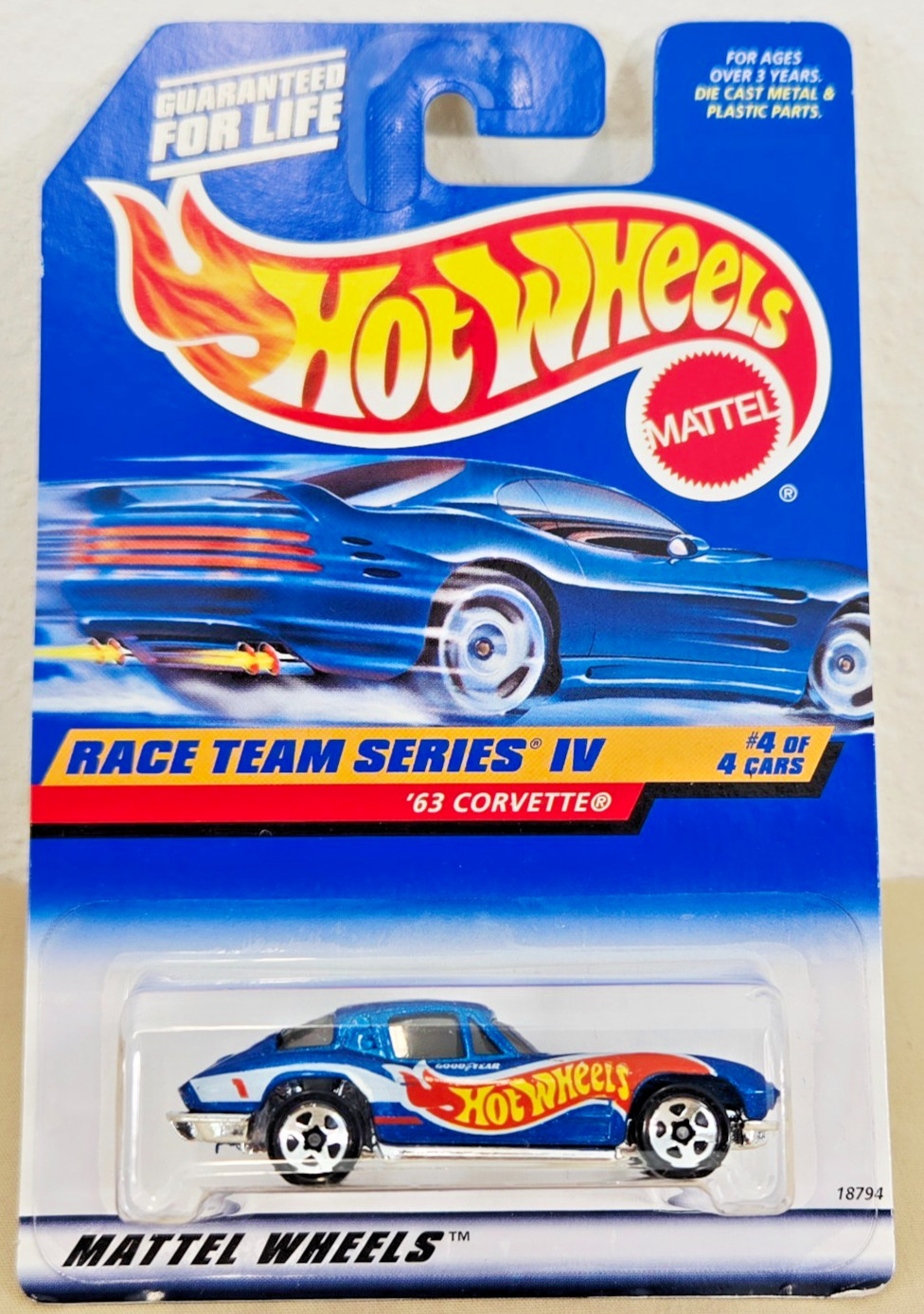 1998 Hot Wheels #728 Race Team Series IV 4/4 ’63 CORVETTE Blue w/Chrome New