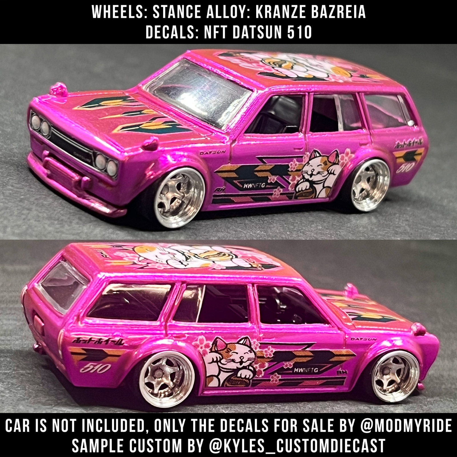 1/64 Scale DATSUN 510 NFTT WaterSlide Decals White Toner Universal 4 Hot Wheels