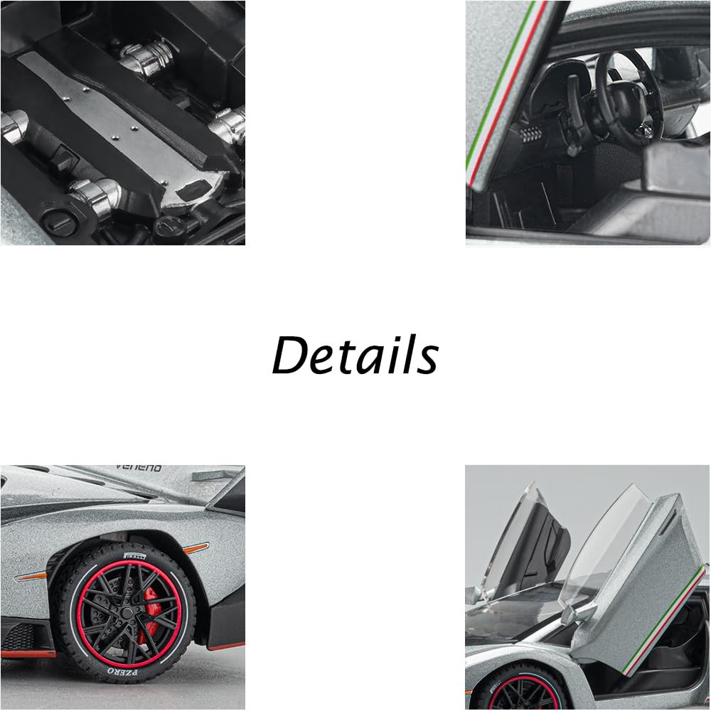 Alloy Collectible 1/24 Gray Lambo Veneno Toy Pull Back Vehicles Diecast Cars …