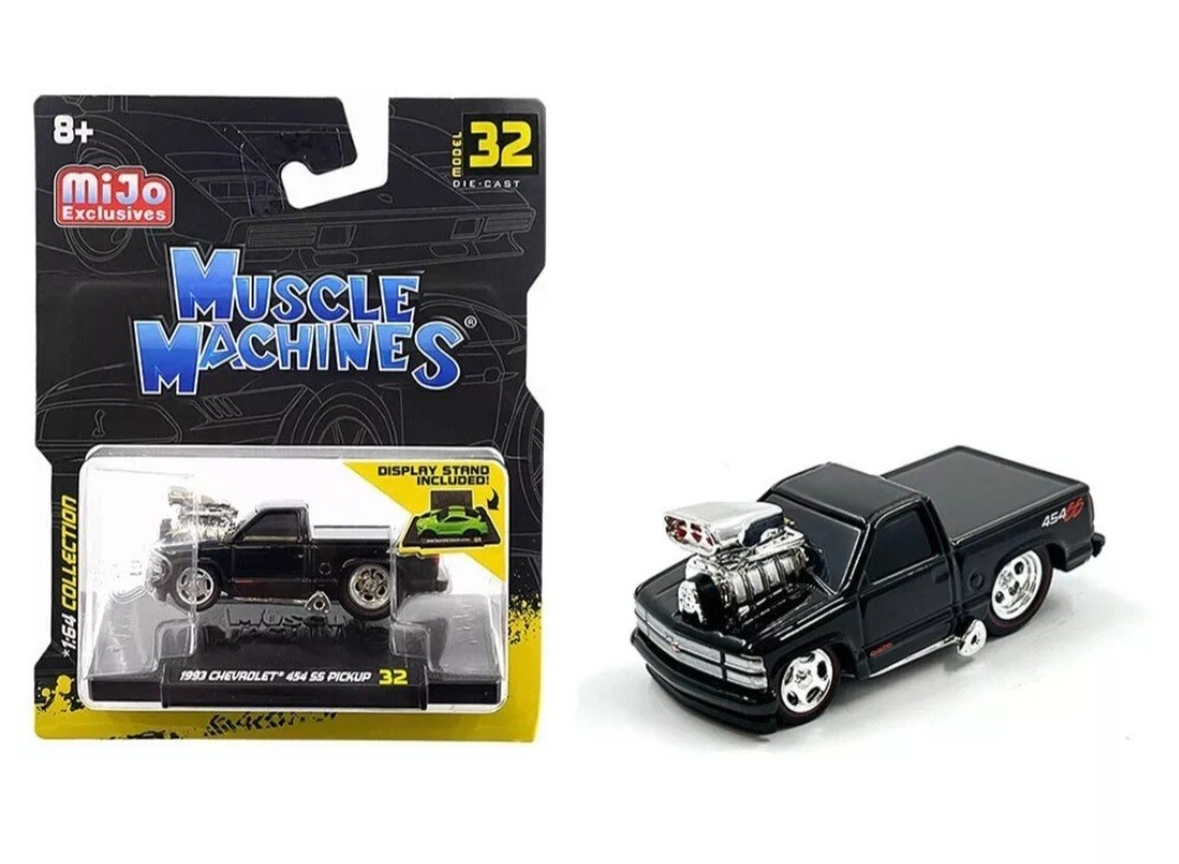 1993 CHEVROLET 454 SS PICKUP BLACK 1/64 DIECAST MODEL BY MUSCLE MACHINES 15572