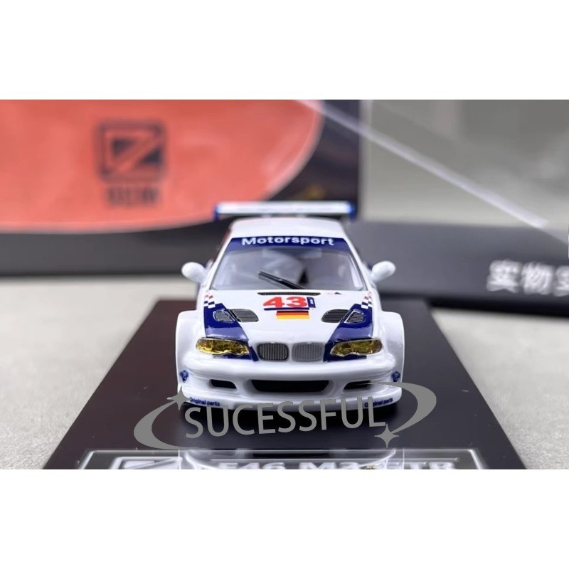 DCM 1:64 White BMW M3 GTR E46 #43 Widebody Diecast Sports Car Display Model
