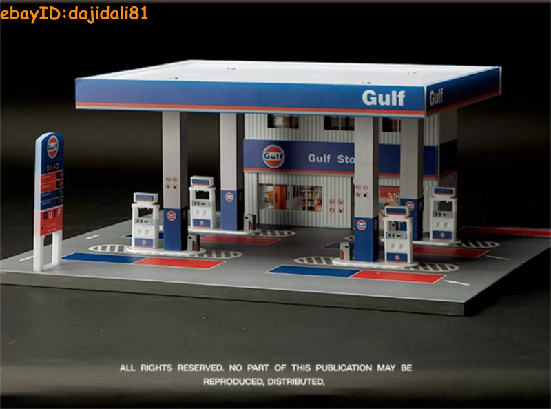 Diorama City Gas Station Model Car Garage LED Lighting 1/64 Scene Display Model