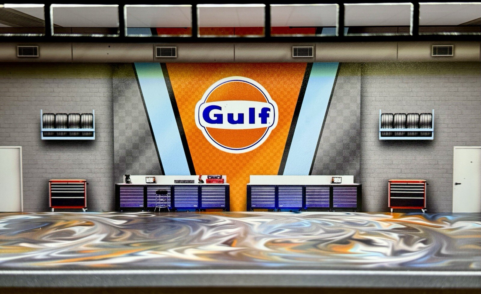Gulf V3 Theme FOR Hot Wheels 1:64 Model Diorama Garage LED Lighting!
