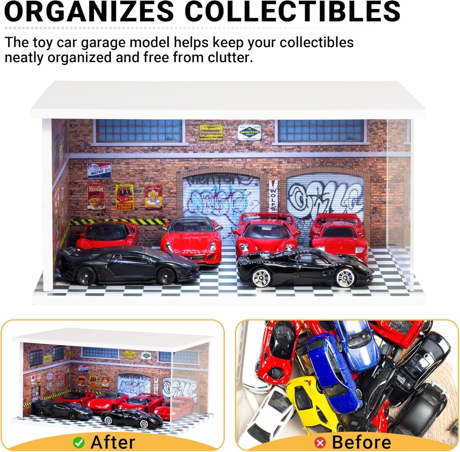 1/64 Diecast Parking Lot Garage Model LED Street Building Scene Display Case