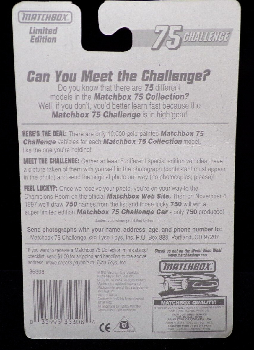 1997 Matchbox 75 Challenge Featuring #40 Gold ’69 CAMARO SS-396 – 1/10,000