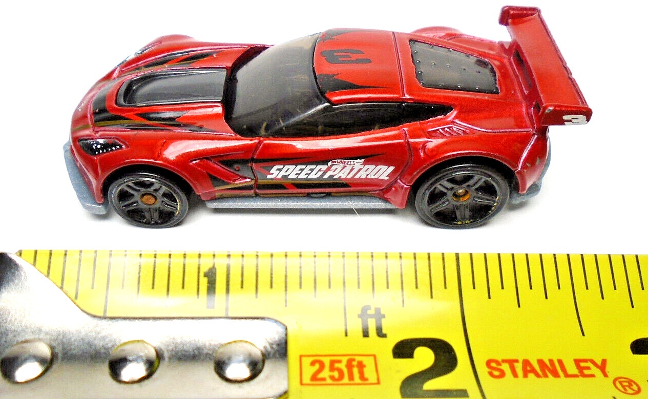 2014 HOT WHEELS CHEVY CORVETTE C7.R SPEED PATROL RED 2 3/4″ DIECAST CAR W/ BLACK