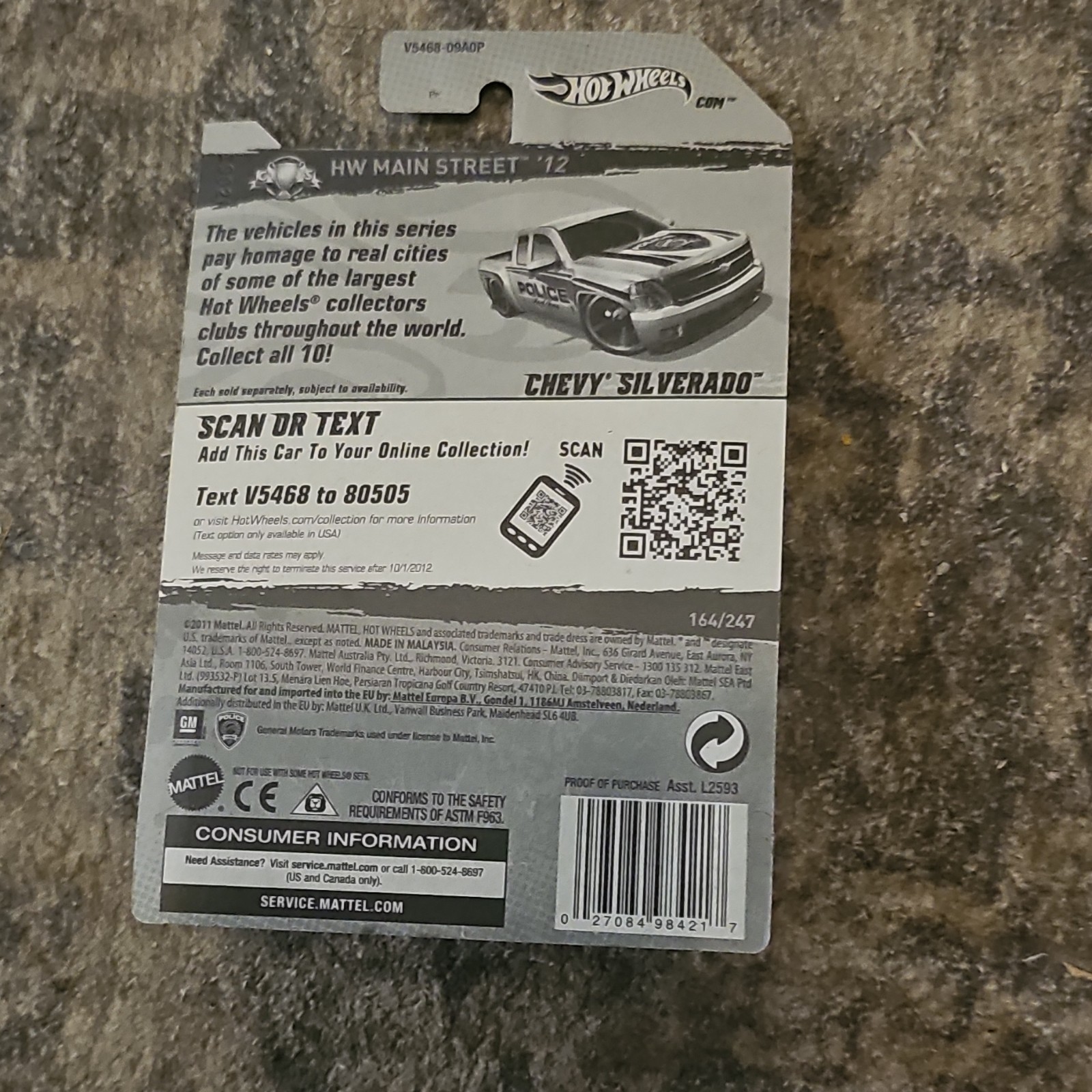 Hot Wheels 1:64 Chevy Silverado Police HW Main Street Diecast Unopened Box 2012