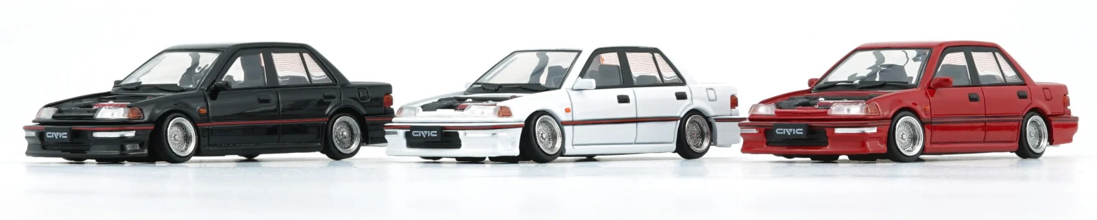 BM 1/64 Die Cast HONDA CIVIC EF2 (LHD) Model Cars (3-PACK) *BLACK-RED-WHITE*